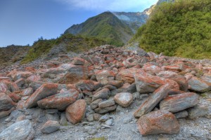 Image of rocks at the bottom of an alpine landslide